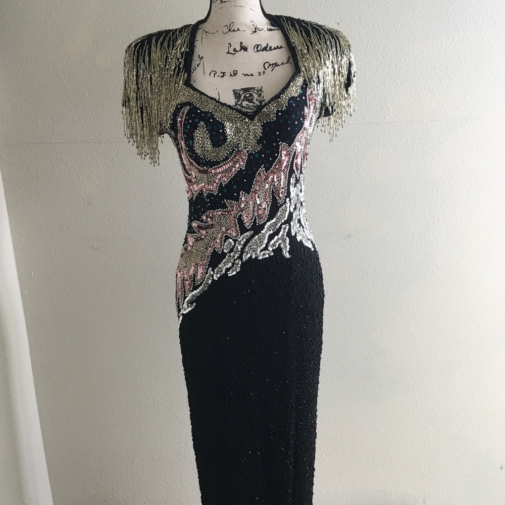 Designer Mark Cheung Long Handbeaded Sequin Gown